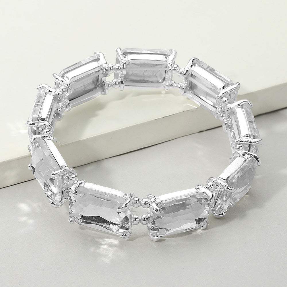 Emerald Cut Stone Stretch Evening Bracelet - Madeline Love - Flyclothing LLC