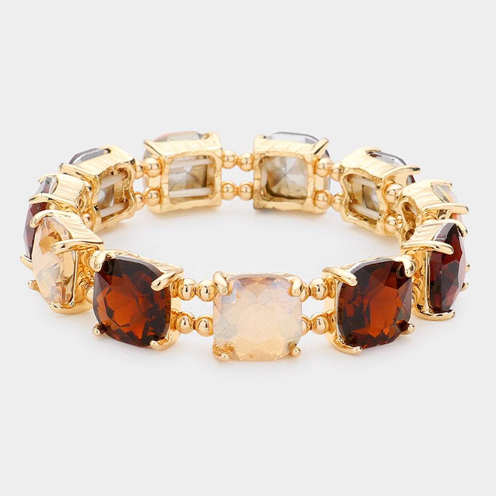 Cushion Square Stone Stretch Evening Bracelet - Madeline Love - Flyclothing LLC