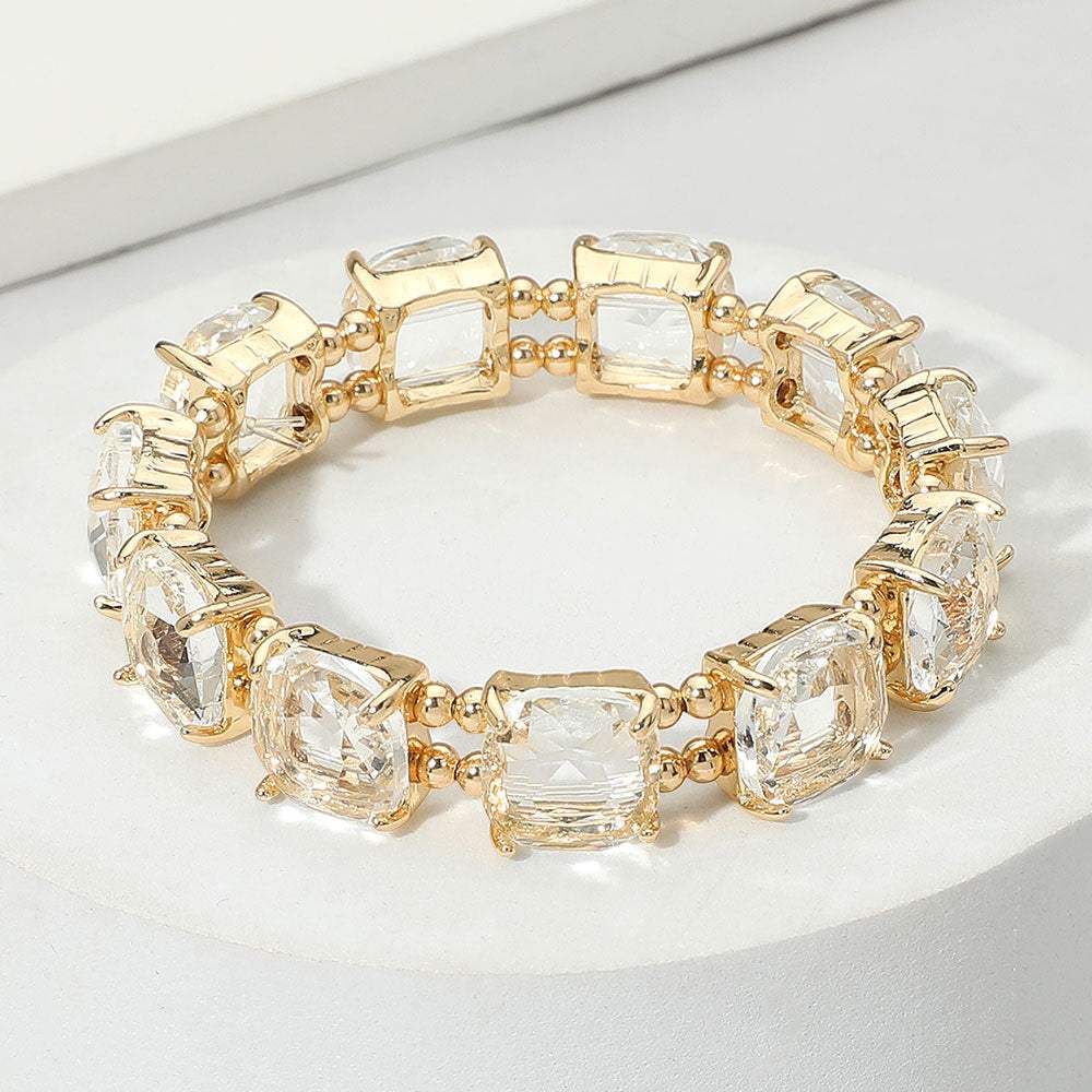 Cushion Square Stone Stretch Evening Bracelet - Madeline Love - Flyclothing LLC