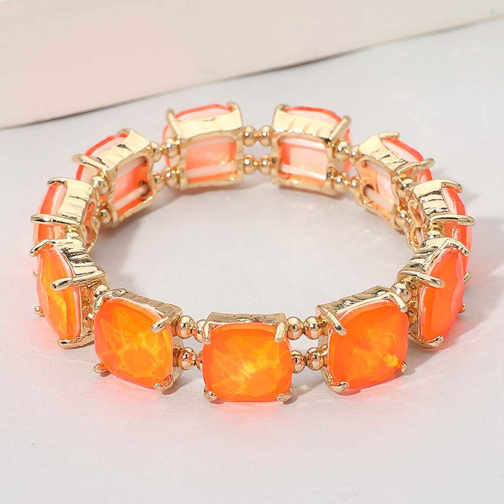 Cushion Square Stone Stretch Evening Bracelet - Madeline Love - Flyclothing LLC