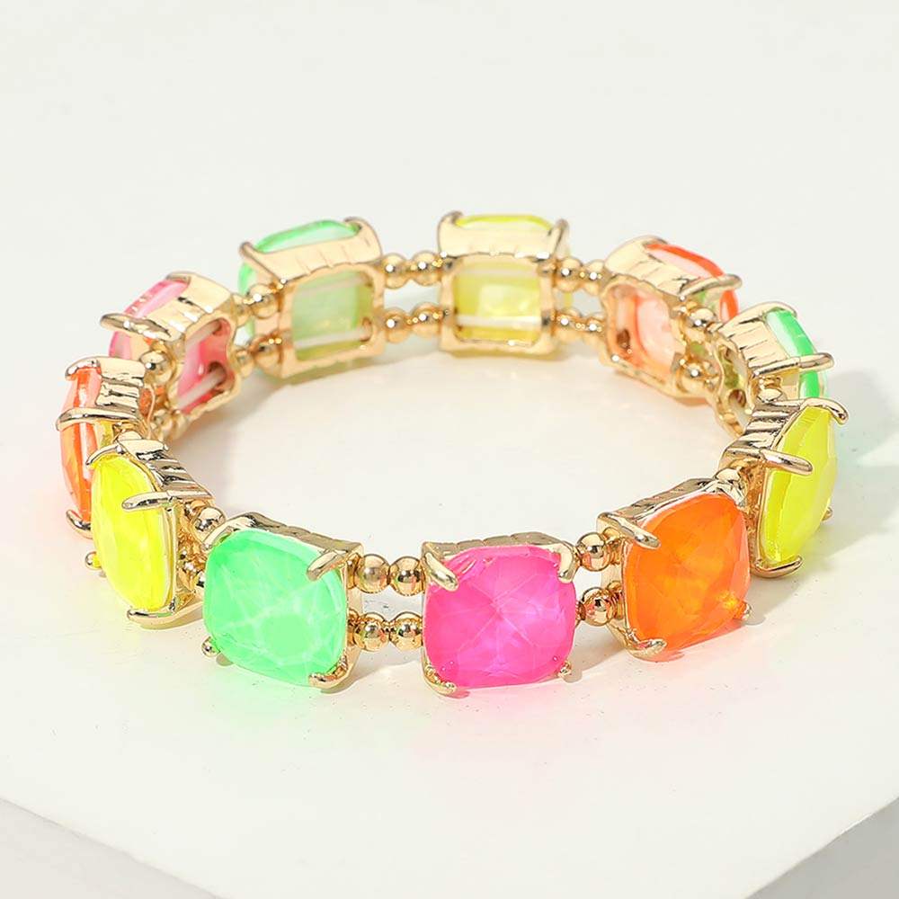 Cushion Square Stone Stretch Evening Bracelet - Madeline Love - Flyclothing LLC