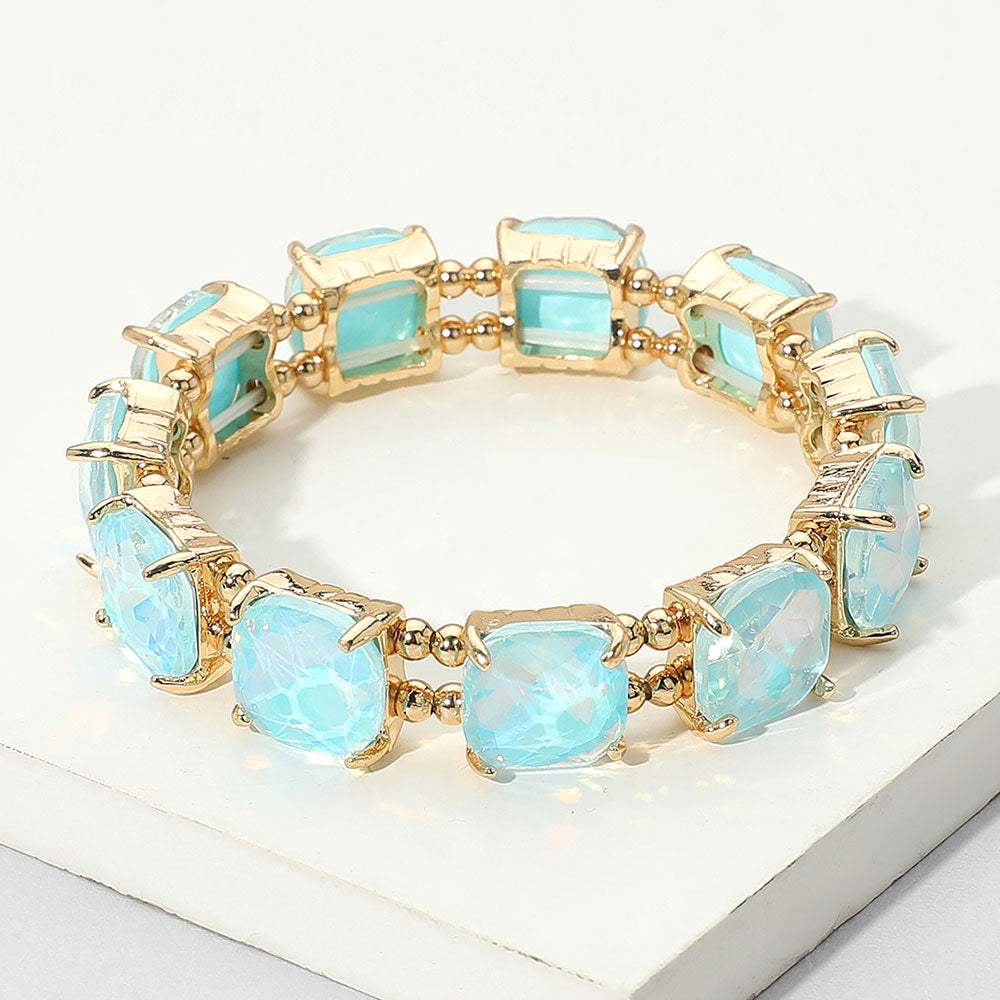 Cushion Square Stone Stretch Evening Bracelet - Madeline Love - Flyclothing LLC