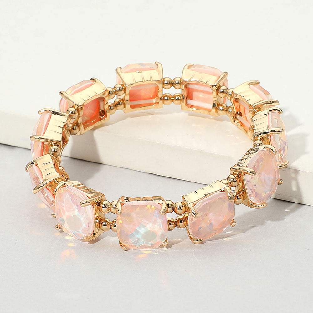 Cushion Square Stone Stretch Evening Bracelet - Madeline Love - Flyclothing LLC
