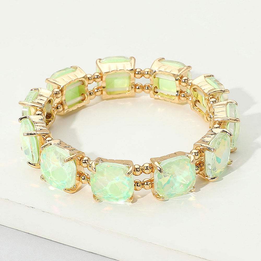 Cushion Square Stone Stretch Evening Bracelet - Madeline Love - Flyclothing LLC