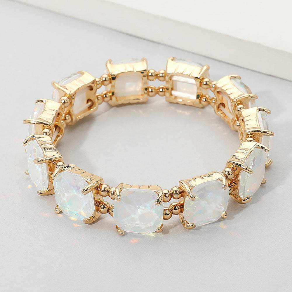 Cushion Square Stone Stretch Evening Bracelet - Madeline Love - Flyclothing LLC