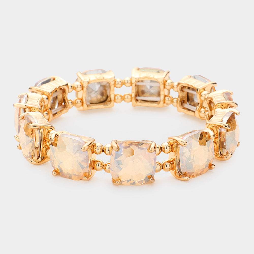 Cushion Square Stone Stretch Evening Bracelet - Madeline Love - Flyclothing LLC