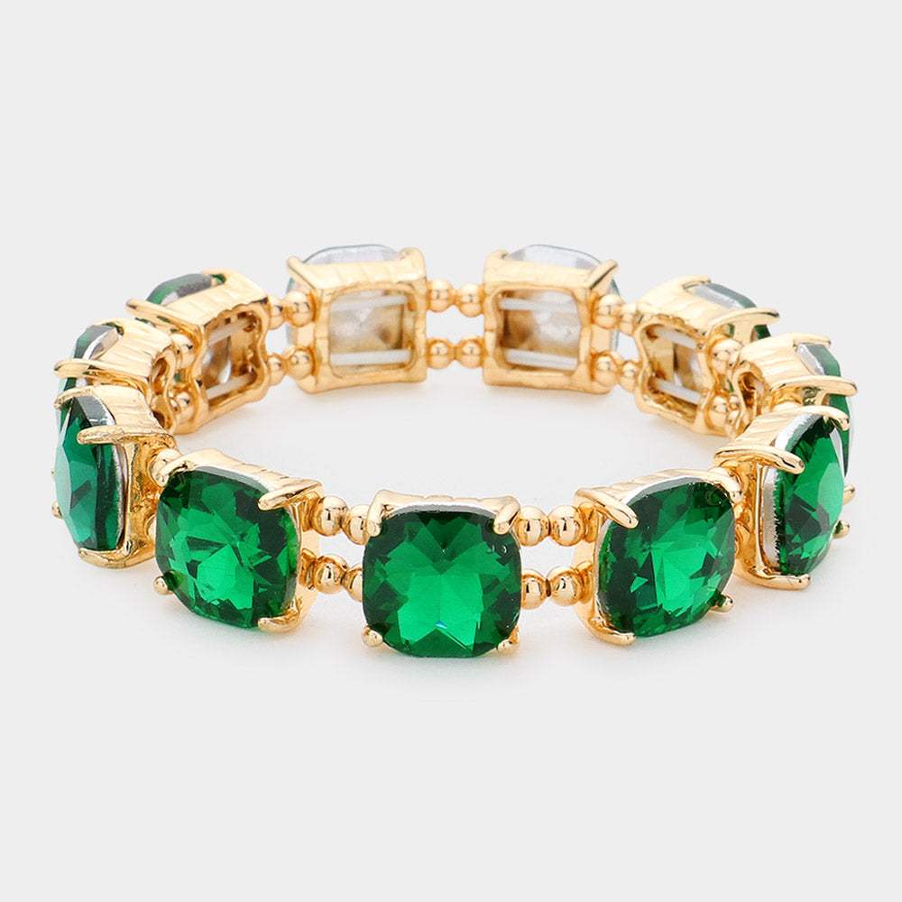 Cushion Square Stone Stretch Evening Bracelet - Madeline Love - Flyclothing LLC