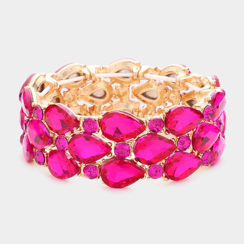 Teardrop Stone Accented Stretch Evening Bracelet - Madeline Love - Flyclothing LLC