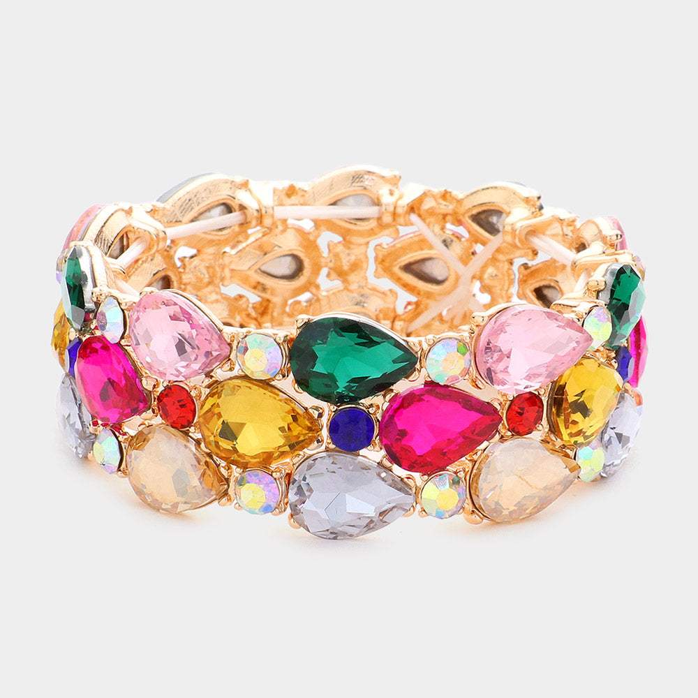 Teardrop Stone Accented Stretch Evening Bracelet - Madeline Love - Flyclothing LLC