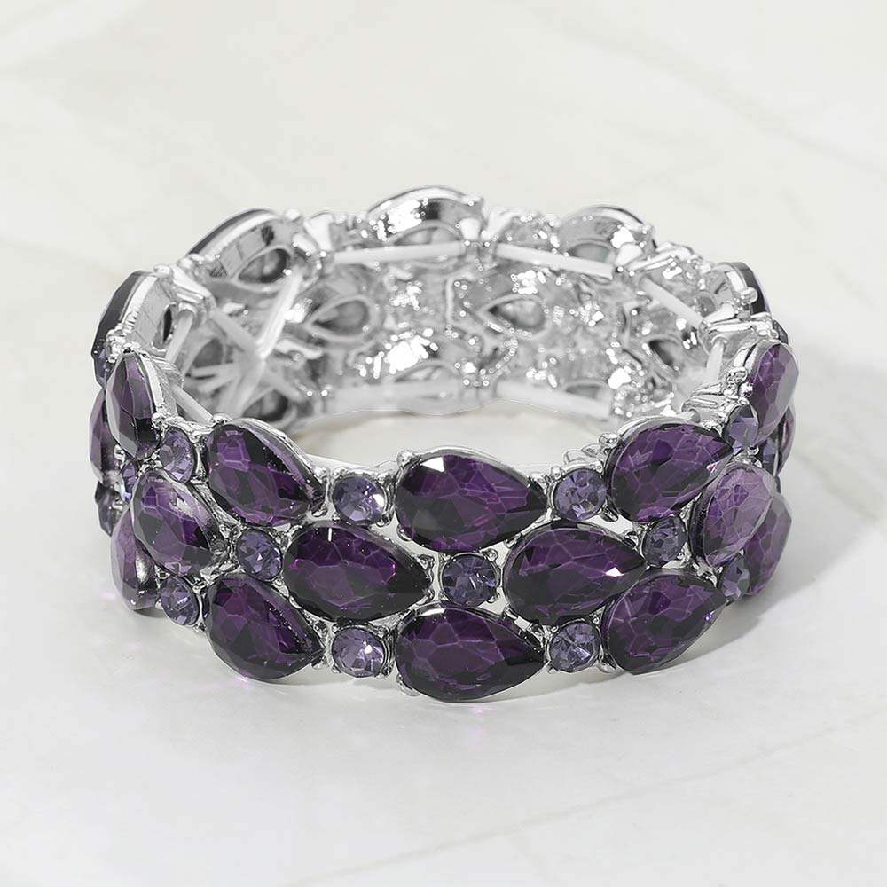 Teardrop Stone Accented Stretch Evening Bracelet - Madeline Love - Flyclothing LLC