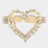 Stone Embellished Open Heart Cuff Evening Bracelet - Madeline Love - Flyclothing LLC