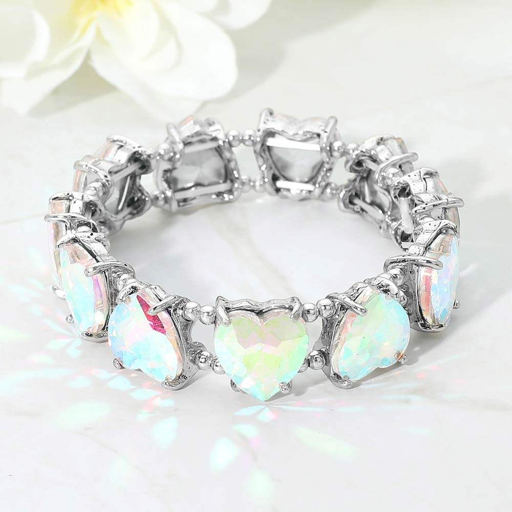 Heart Stone Cluster Beaded Stretch Evening Bracelet - Madeline Love - Flyclothing LLC