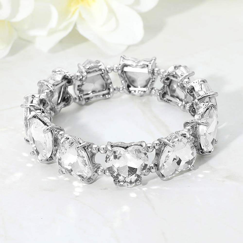 Heart Stone Cluster Beaded Stretch Evening Bracelet - Madeline Love - Flyclothing LLC