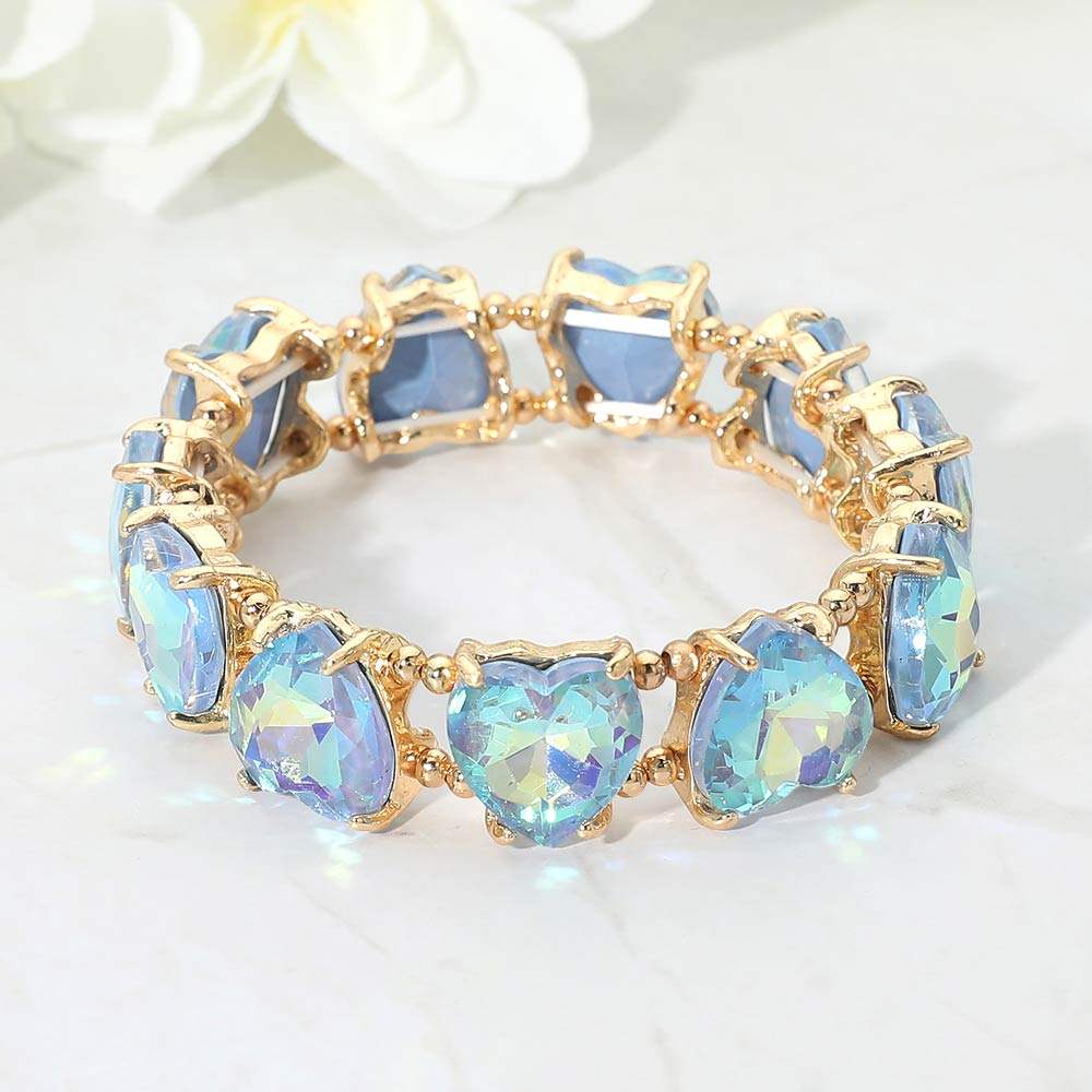 Heart Stone Cluster Beaded Stretch Evening Bracelet - Madeline Love - Flyclothing LLC