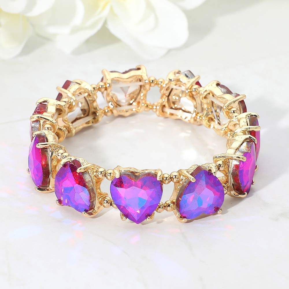 Heart Stone Cluster Beaded Stretch Evening Bracelet - Madeline Love - Flyclothing LLC