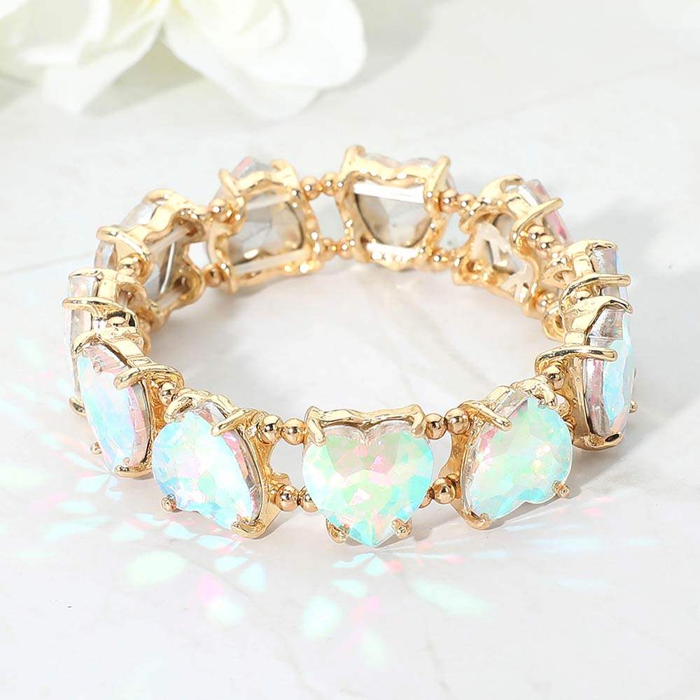 Heart Stone Cluster Beaded Stretch Evening Bracelet - Madeline Love - Flyclothing LLC