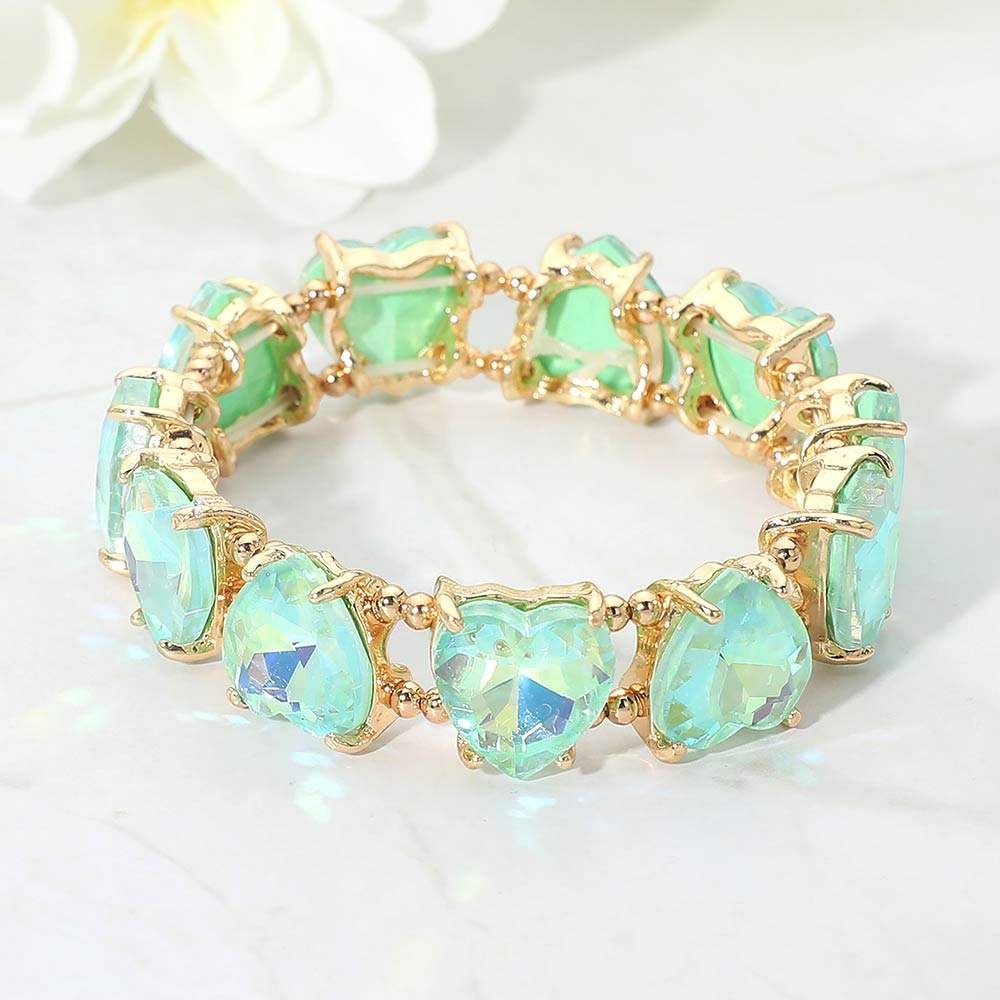 Heart Stone Cluster Beaded Stretch Evening Bracelet - Madeline Love - Flyclothing LLC