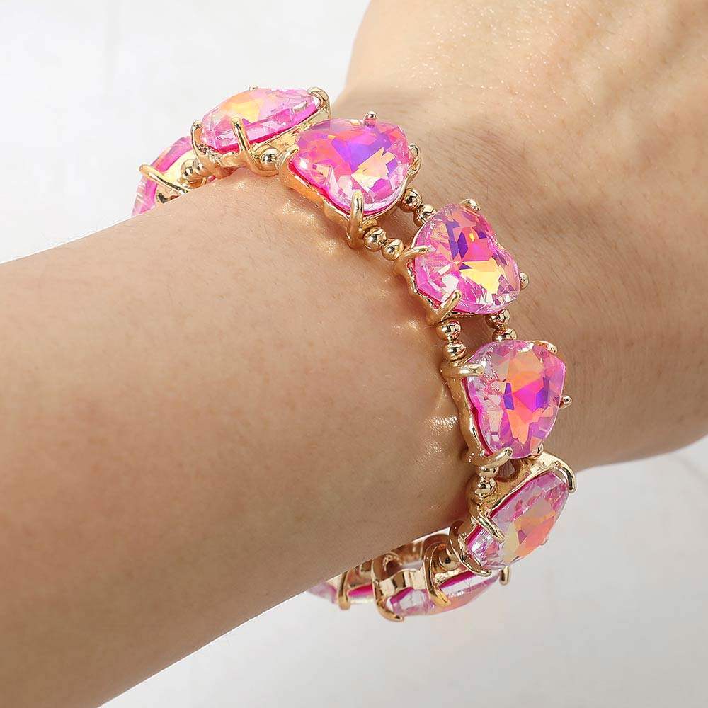 Heart Stone Cluster Beaded Stretch Evening Bracelet - Madeline Love - Flyclothing LLC