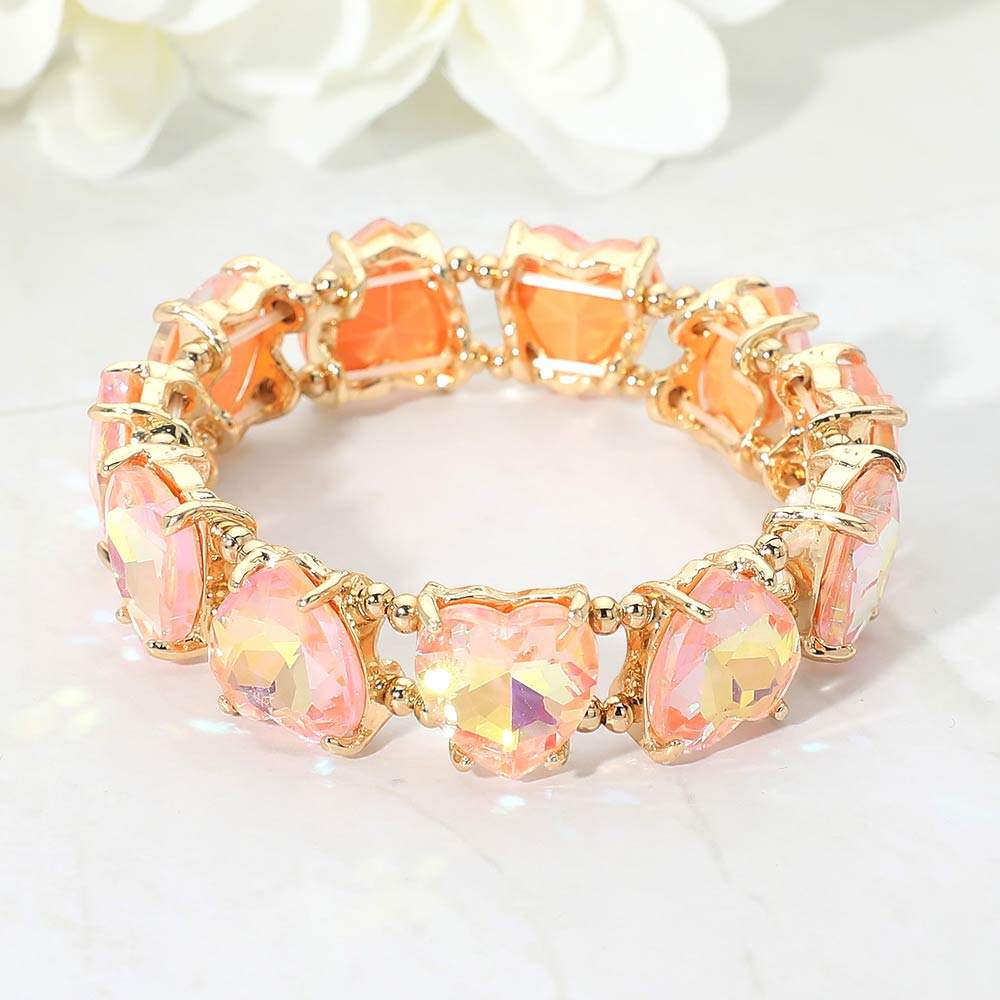 Heart Stone Cluster Beaded Stretch Evening Bracelet - Madeline Love - Flyclothing LLC