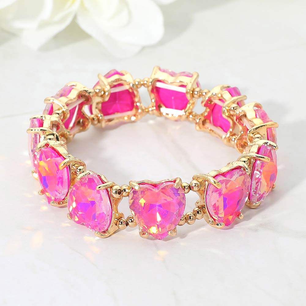 Heart Stone Cluster Beaded Stretch Evening Bracelet - Madeline Love - Flyclothing LLC