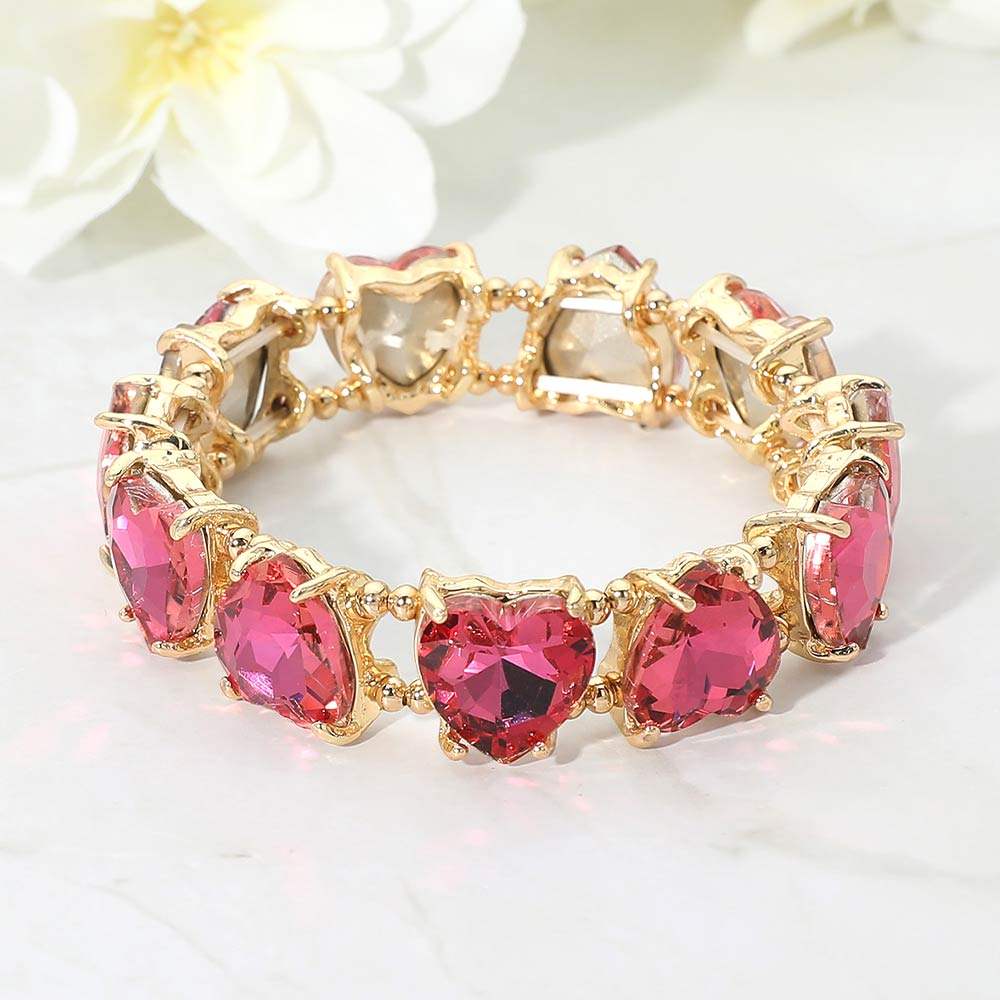 Heart Stone Cluster Beaded Stretch Evening Bracelet - Madeline Love - Flyclothing LLC