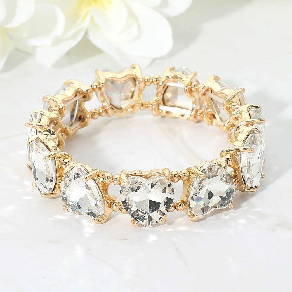 Heart Stone Cluster Beaded Stretch Evening Bracelet - Madeline Love - Flyclothing LLC