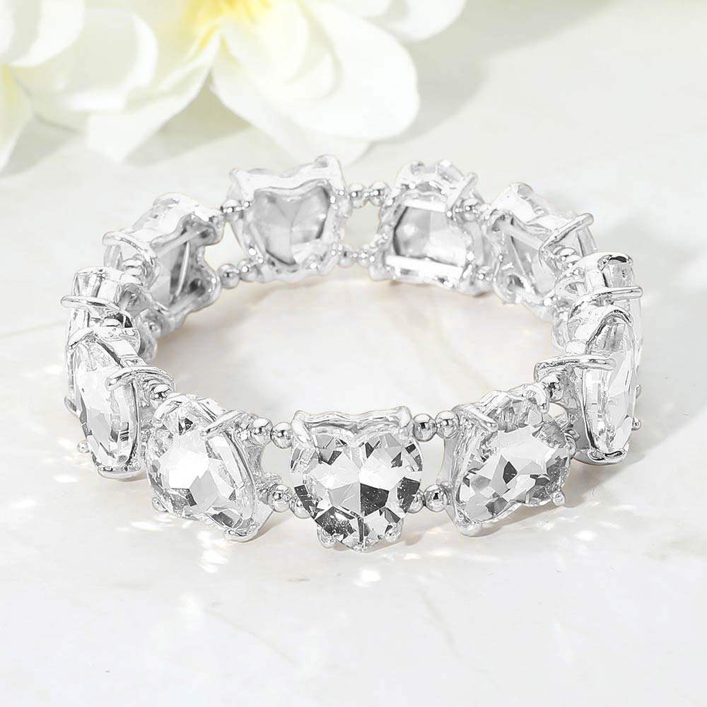 Heart Stone Cluster Beaded Stretch Evening Bracelet - Madeline Love - Flyclothing LLC