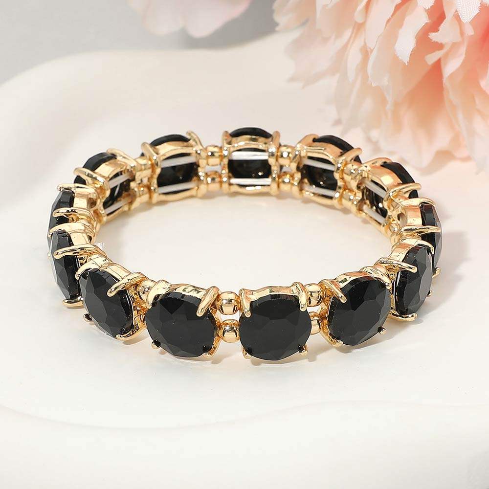 Round Stone Cluster Beaded Stretch Evening Bracelet - Madeline Love - Flyclothing LLC