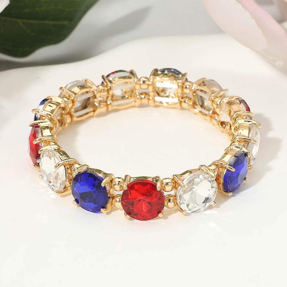 Round Stone Cluster Beaded Stretch Evening Bracelet - Madeline Love - Flyclothing LLC
