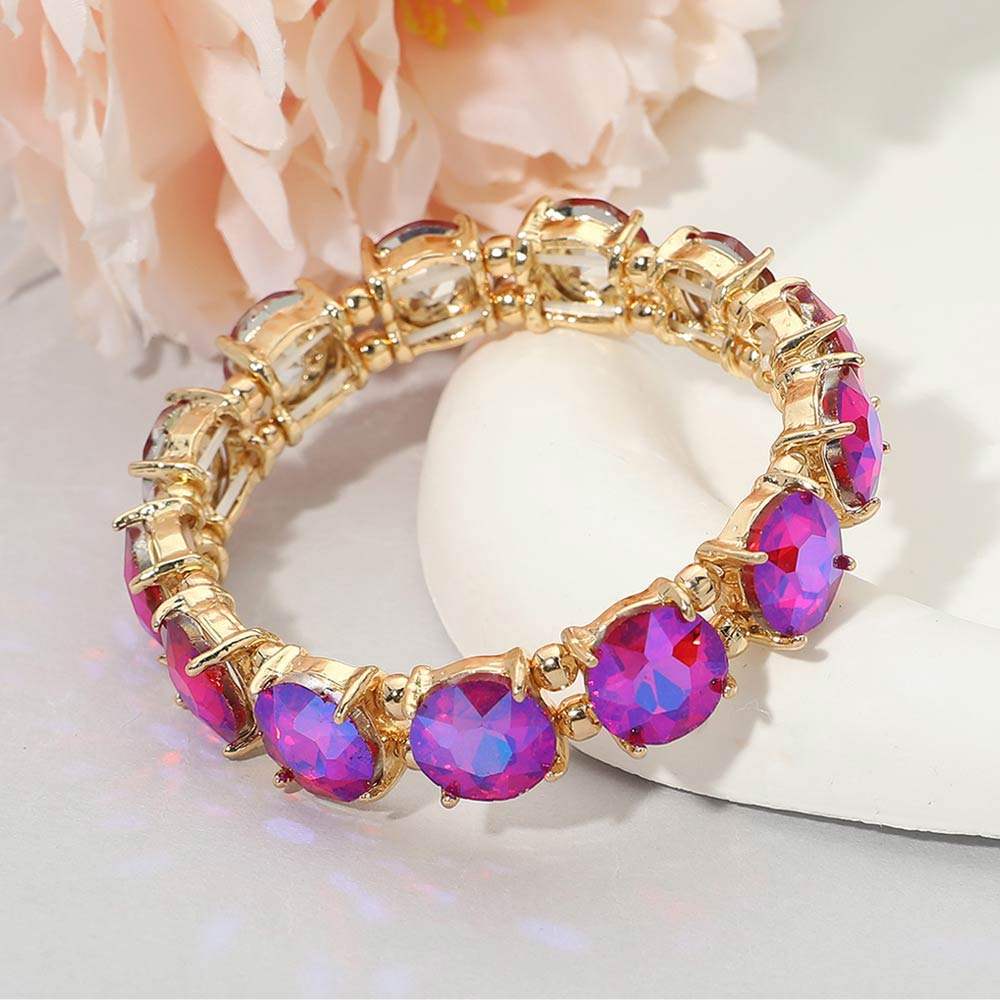 Round Stone Cluster Beaded Stretch Evening Bracelet - Madeline Love - Flyclothing LLC