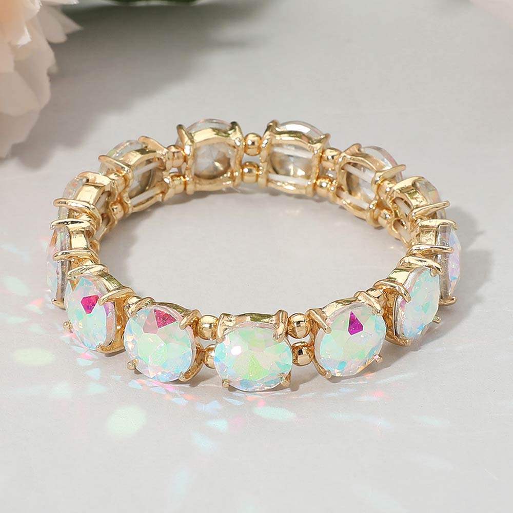 Round Stone Cluster Beaded Stretch Evening Bracelet - Madeline Love - Flyclothing LLC