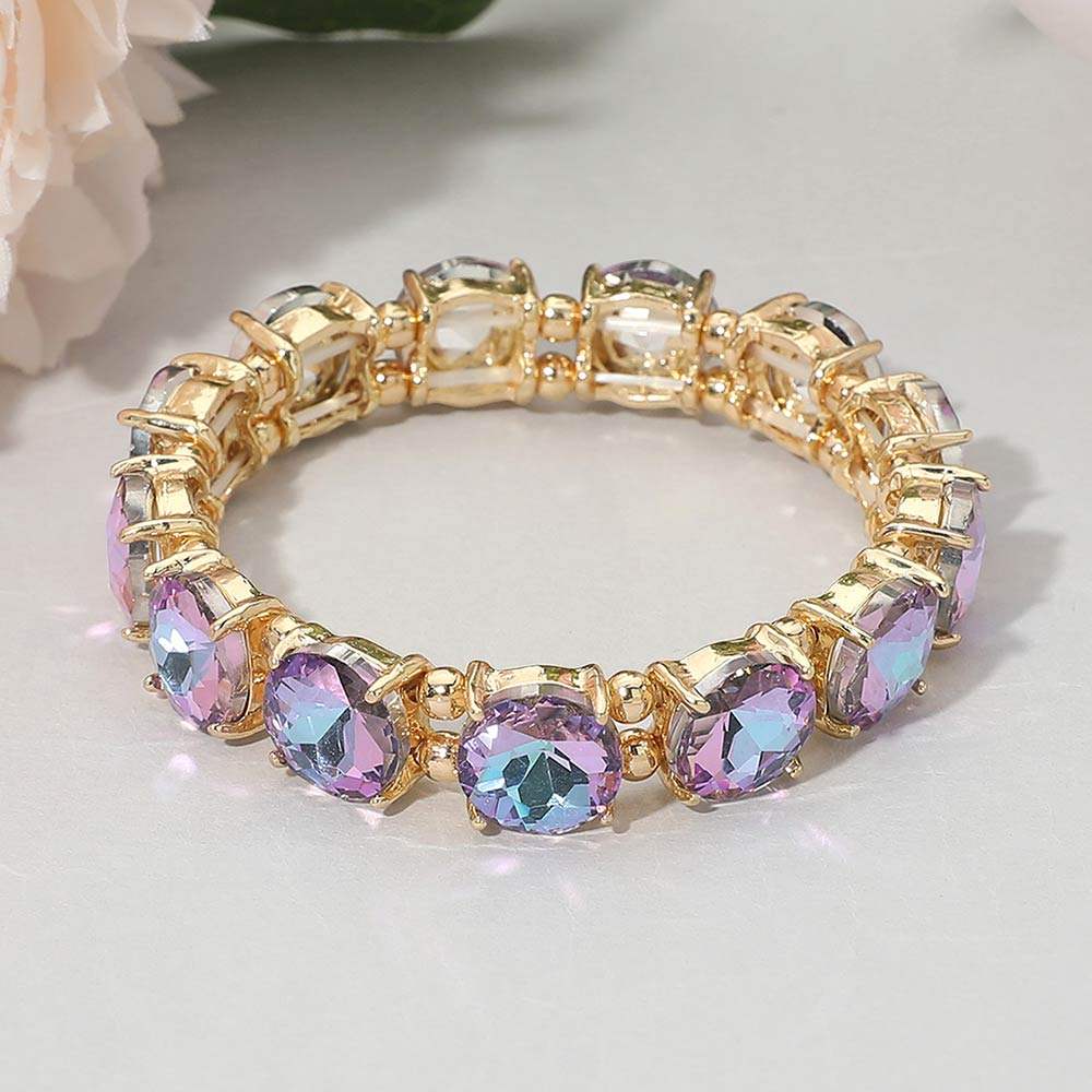 Round Stone Cluster Beaded Stretch Evening Bracelet - Madeline Love - Flyclothing LLC