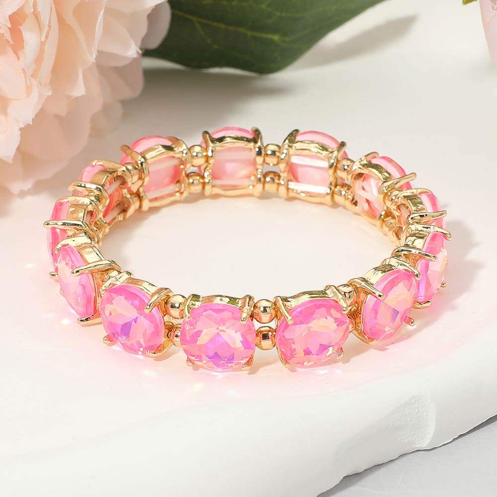 Round Stone Cluster Beaded Stretch Evening Bracelet - Madeline Love - Flyclothing LLC