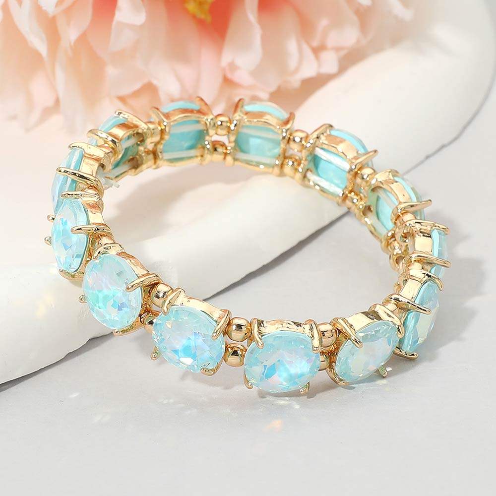Round Stone Cluster Beaded Stretch Evening Bracelet - Madeline Love - Flyclothing LLC