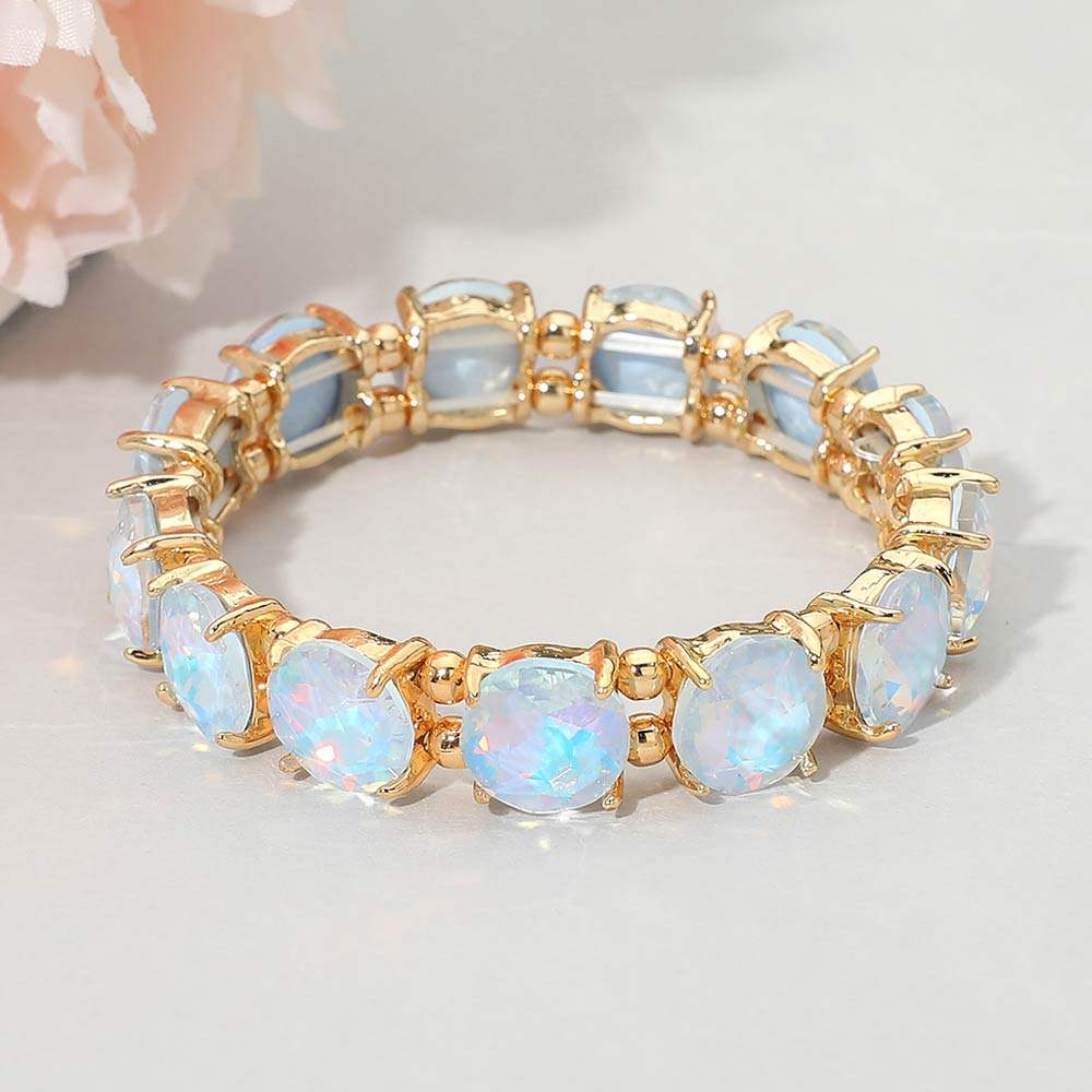 Round Stone Cluster Beaded Stretch Evening Bracelet - Madeline Love - Flyclothing LLC