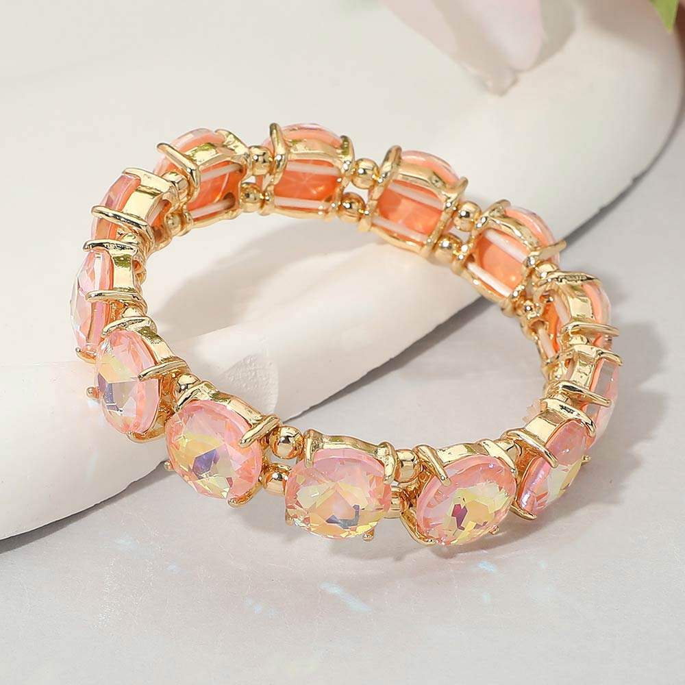 Round Stone Cluster Beaded Stretch Evening Bracelet - Madeline Love - Flyclothing LLC