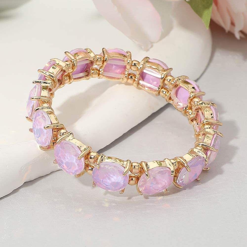 Round Stone Cluster Beaded Stretch Evening Bracelet - Madeline Love - Flyclothing LLC