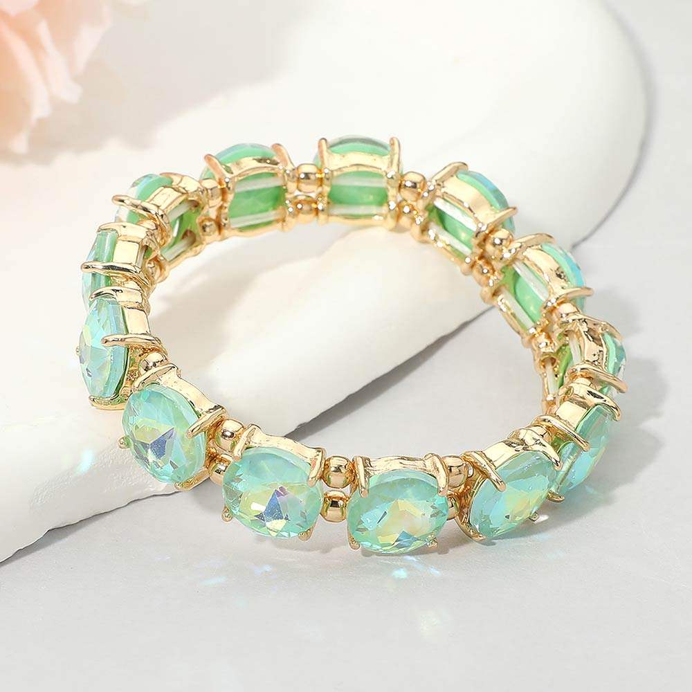 Round Stone Cluster Beaded Stretch Evening Bracelet - Madeline Love - Flyclothing LLC