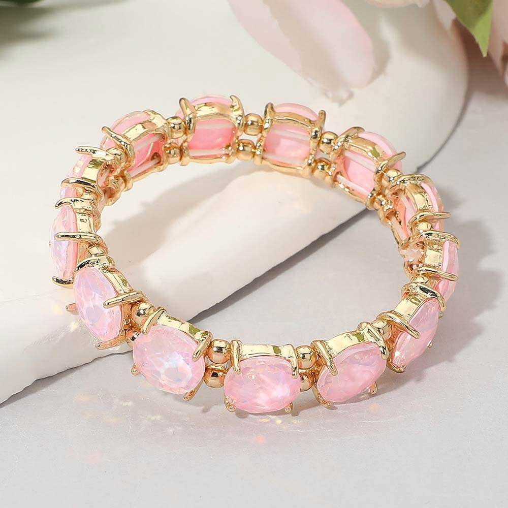 Round Stone Cluster Beaded Stretch Evening Bracelet - Madeline Love - Flyclothing LLC