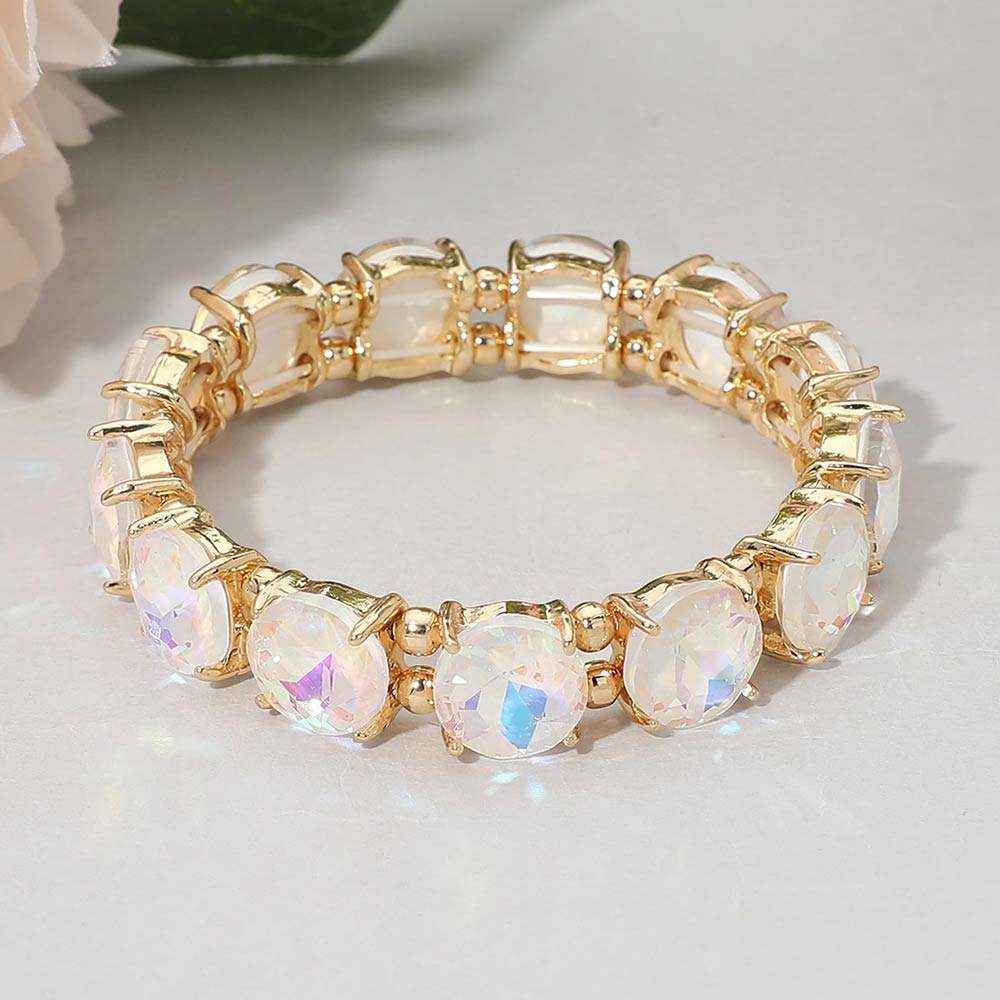Round Stone Cluster Beaded Stretch Evening Bracelet - Madeline Love - Flyclothing LLC