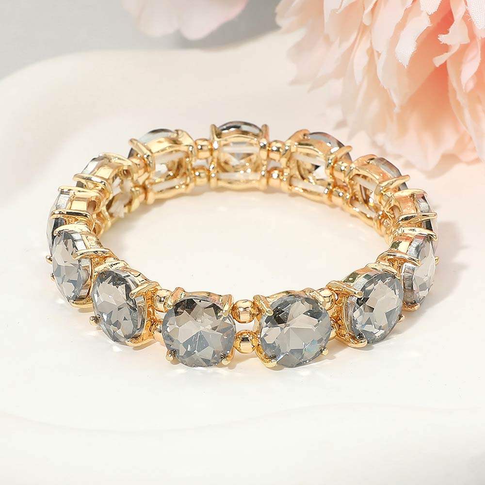 Round Stone Cluster Beaded Stretch Evening Bracelet - Madeline Love - Flyclothing LLC