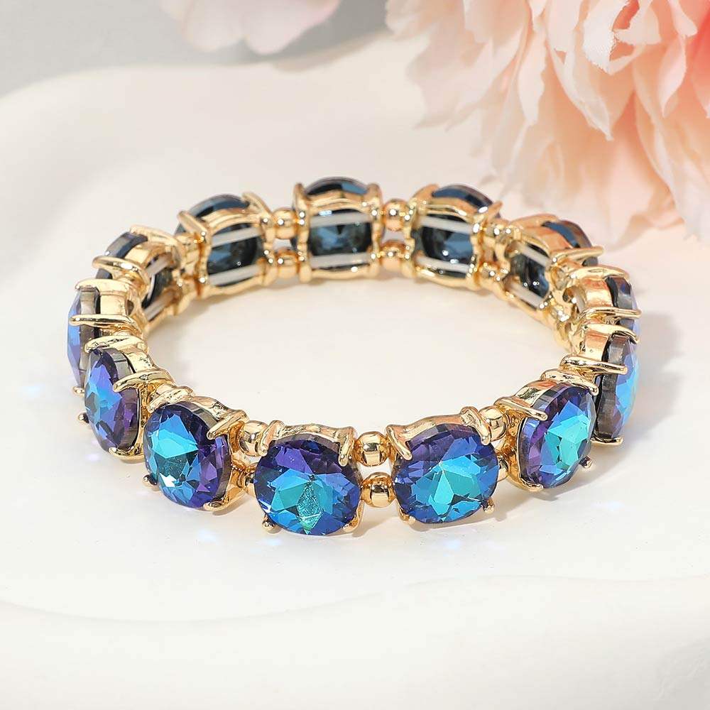 Round Stone Cluster Beaded Stretch Evening Bracelet - Madeline Love - Flyclothing LLC