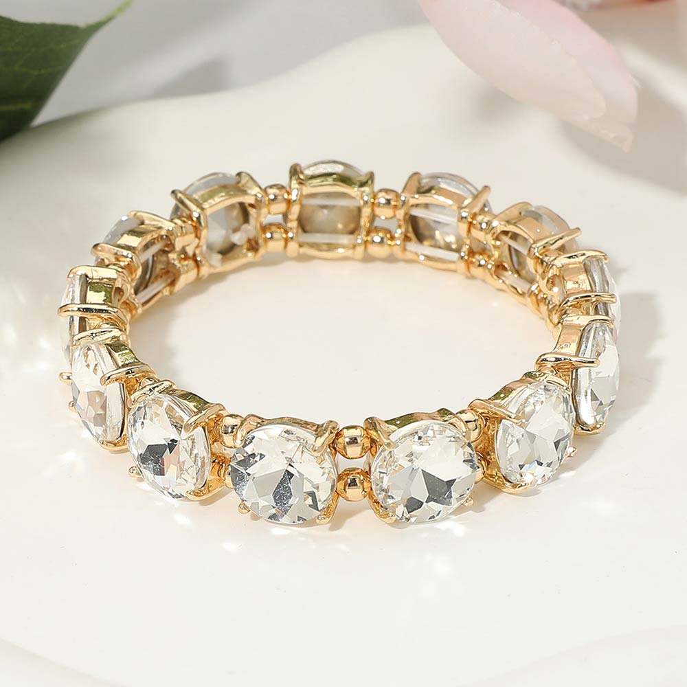 Round Stone Cluster Beaded Stretch Evening Bracelet - Madeline Love - Flyclothing LLC
