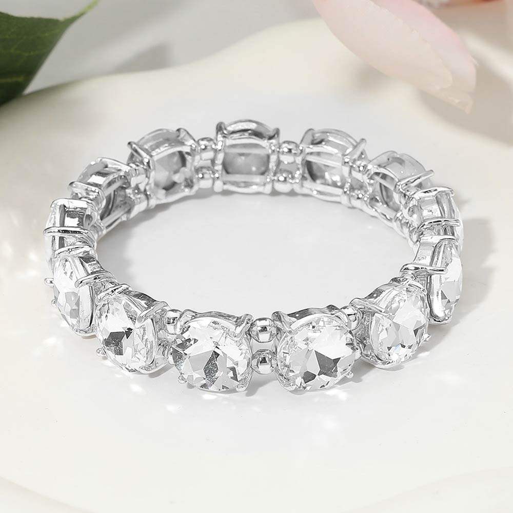 Round Stone Cluster Beaded Stretch Evening Bracelet - Madeline Love - Flyclothing LLC