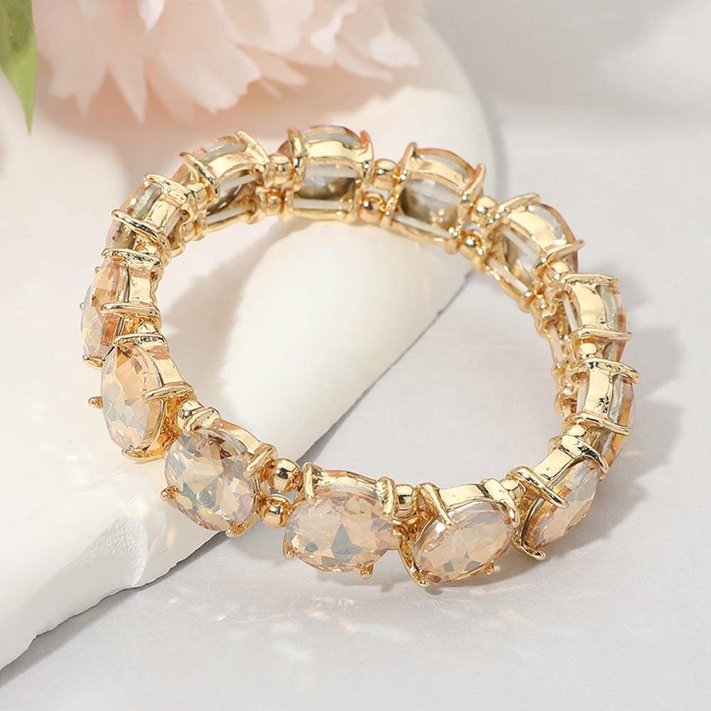 Round Stone Cluster Beaded Stretch Evening Bracelet - Madeline Love - Flyclothing LLC