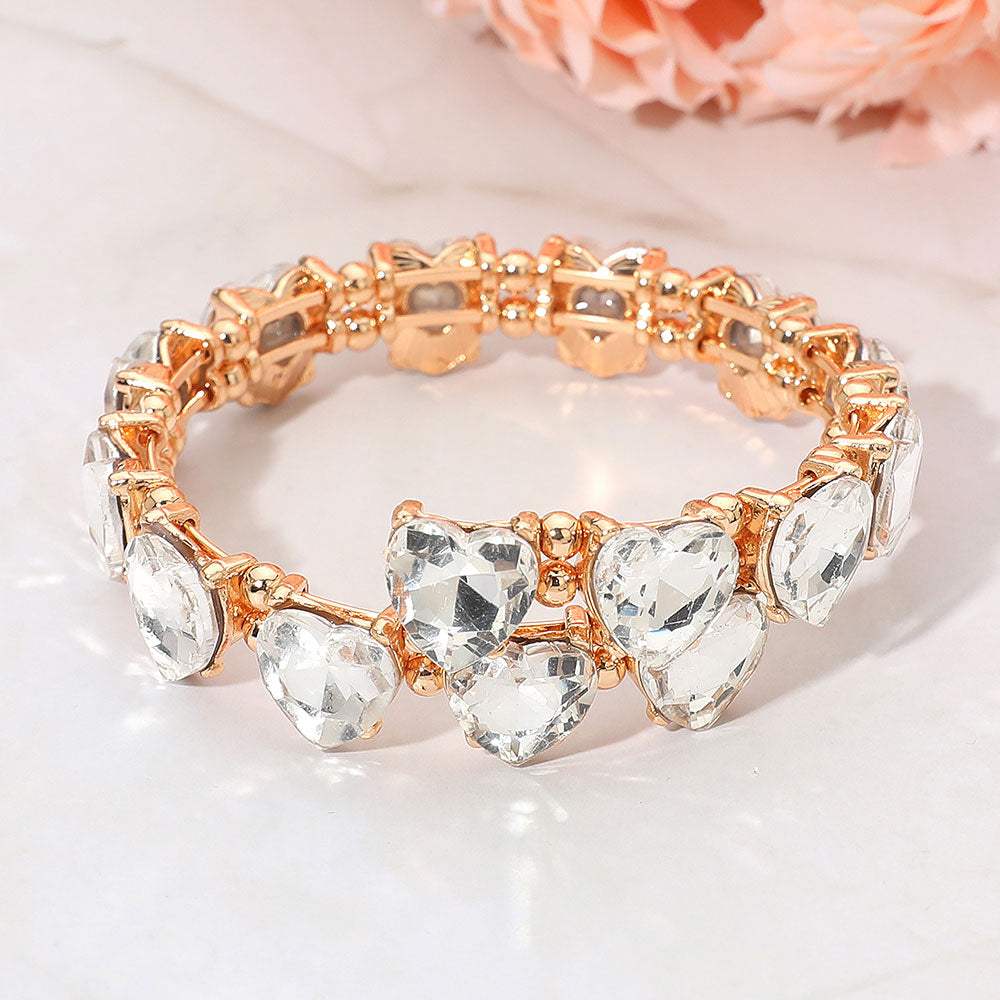 Heart Stone Cluster Link Adjustable Evening Bracelet - Madeline Love - Flyclothing LLC