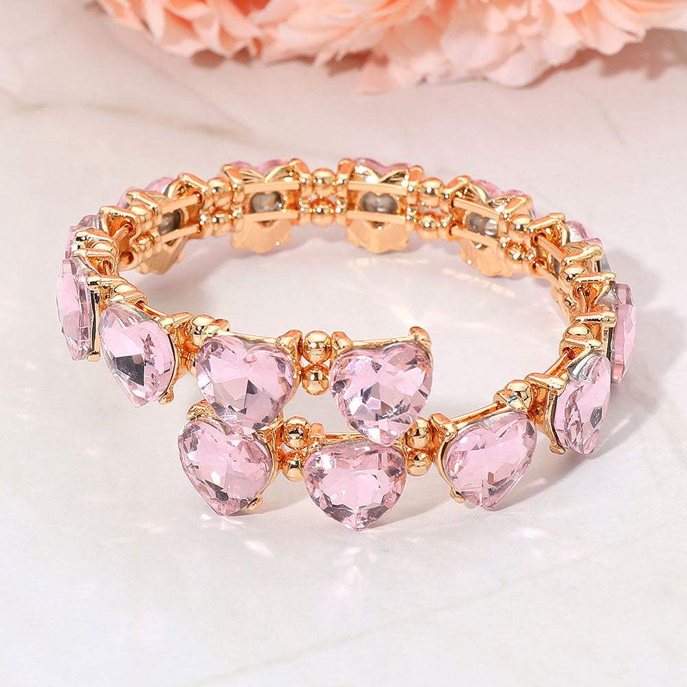 Heart Stone Cluster Link Adjustable Evening Bracelet - Madeline Love - Flyclothing LLC