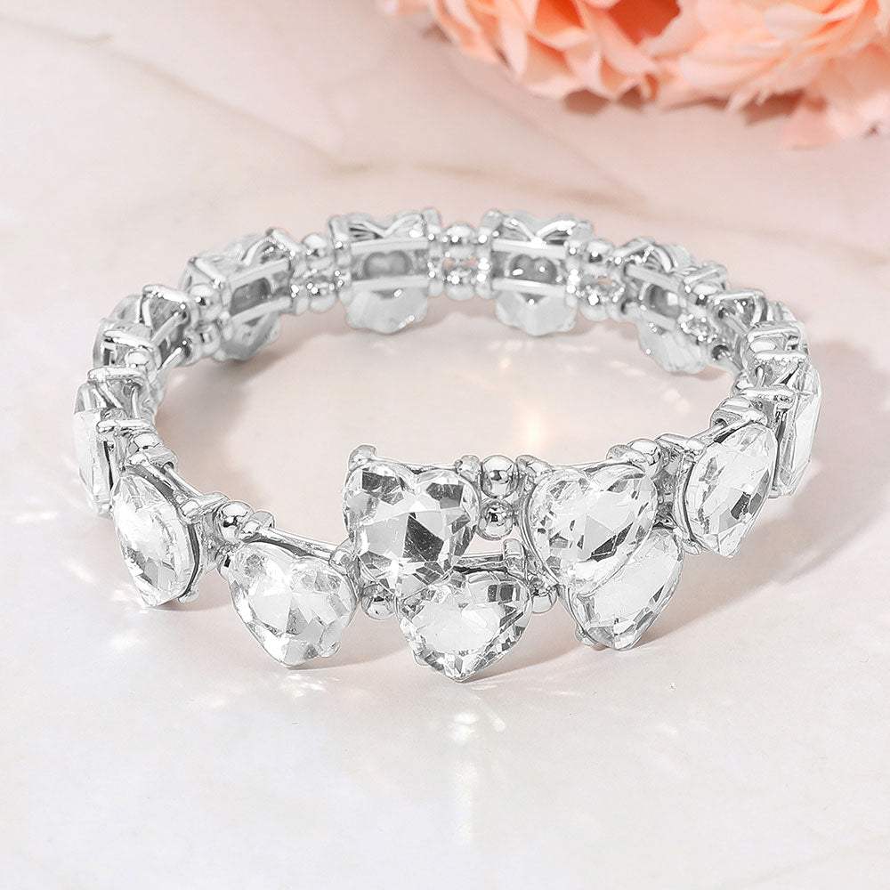 Heart Stone Cluster Link Adjustable Evening Bracelet - Madeline Love - Flyclothing LLC
