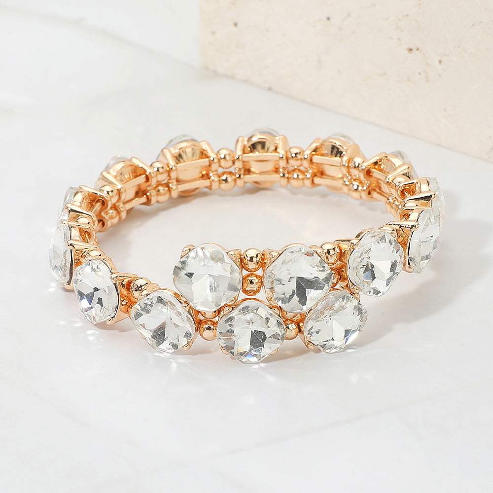 Square Stone Cluster Link Adjustable Evening Bracelet - Madeline Love - Flyclothing LLC