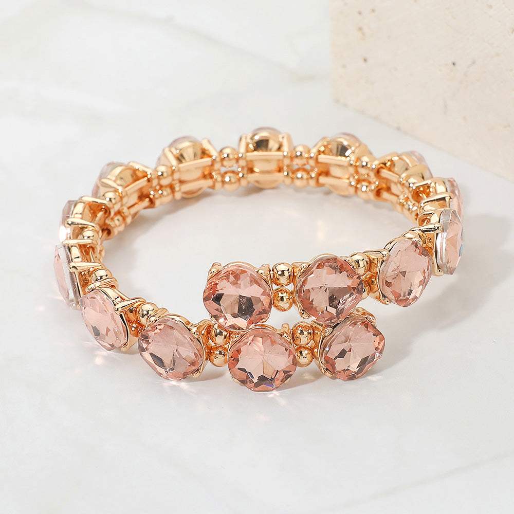 Square Stone Cluster Link Adjustable Evening Bracelet - Madeline Love - Flyclothing LLC